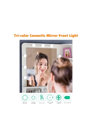Moveevo Ayna Ön Işıkları Şifonyer Dolum Makyaj Aynası Ampulü Üç Renkli Kısılabilir Usb Dokunmatik Anahtar Uzun Basmalı Sonsuz