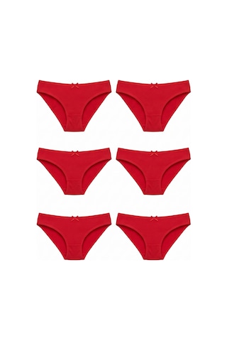 Hepsine Rakip 6'lı Tutku Kadın Pamuklu Fiyonklu İnce Bel Bikini Külot Seti Kırmızı