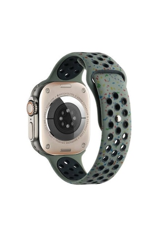 Apple Watch Uyumlu 7 45mm Kordon Yeni Seri 2023 Krd-02 Silikon Strap Kayış - Haki