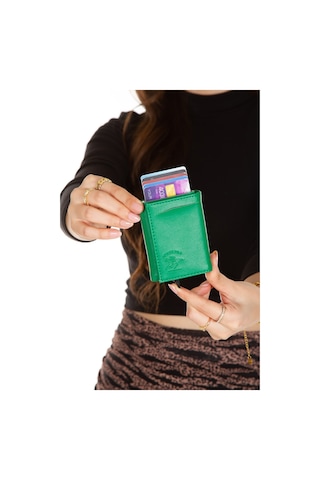 Yeşil Nova Deri Mekanizmalı Otomatik Kızaklı Kartlık Cüzdan Yeşil