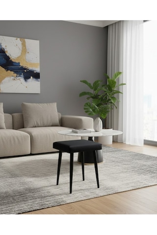Özcan Metal Metal Ayak Babyface Kumaş Dekoratif Çok Amaçlı Peluş Puf Tabure Bench Koltuk Sandalye Lacivert