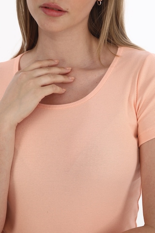 Monox Kadın Fitilli Likralı Pamuk Basic Tshirt Somon