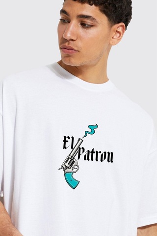 Gang Serıes Erkek Beyaz Oversize Pablo El Patron Baskılı T-shirt Beyaz