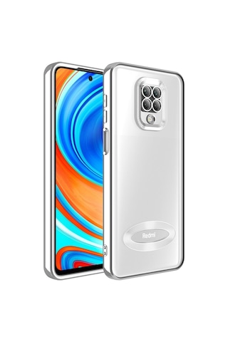 Xiaomi Redmi Note 9s Kılıf Kamera Korumalı Logo Gösteren Zore Omega Kapak Gümüş