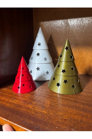 En-cag 3 Boyutlu Çam Ağacı Tealight Mumluk Seti Yılbaşı Dekoratif Mum Tutucu Bss Çok Renkli