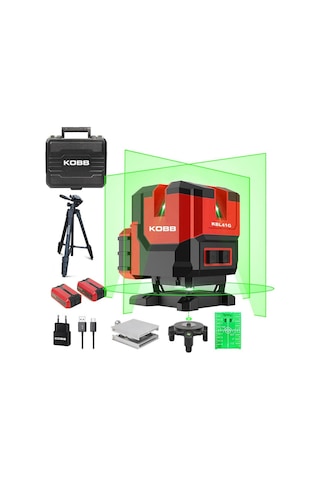 Kobb Kbl41gtp 30m 4x90⁰/1x360⁰ Otomatik Hizalamalı Li-ion Çift Akü Profesyonel Yeşil Çizgi Lazer Distomat + Tripod