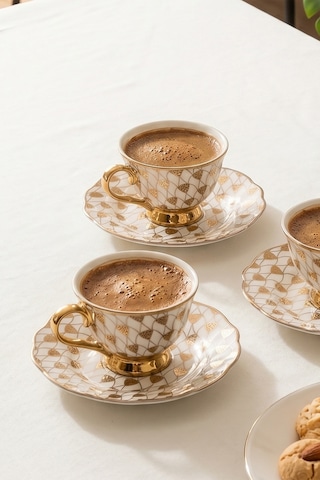 Porsima Sd-230 12 Parça Altın Yaldızlı Porselen Türk Kahve Fincan Takımı - 90ml Kahve Fincan Seti Çok Renkli