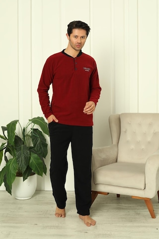 Erkek Cepli Kışlık Polar Pijama Takımı 2248 Bordo