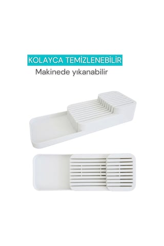 Beylini 18'li Bıçak Standı Bıçaklık Tezgah Üstü Çekmece İçi Mutfak Düzenleyici Organizer Bıçak Düzenleyici Beyaz