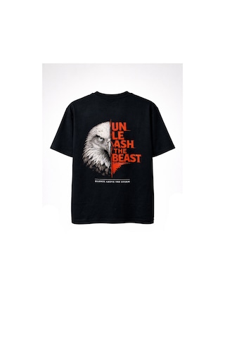 Dark Line Sırt Baskılı %100 Pamuk Oversize T-shirt Darkline022 Siyah