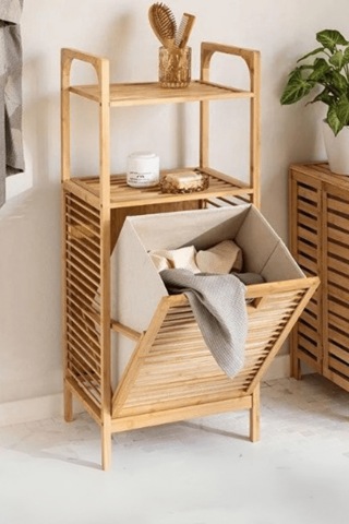 Büro Ev Ofis Dekoru İçin 40x35x95cm 2 Raflı Kumaş Hazneli Ahşap Kirli Çamaşır Sepeti Diğer