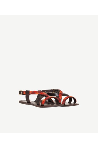 Yargıcı Boncuk İşlemeli Deri Sandalet 26ykay4045x 208 Kahverengi