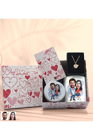BK Gift Sevgiliye Özel Karikatürlü Kutuda Hediye Seti, Kupa Bardak, Sevgili Hediyesi, İsimli Papatya Kolye, Kokulu Mum,Yıl Dönümü Hediyesi-5