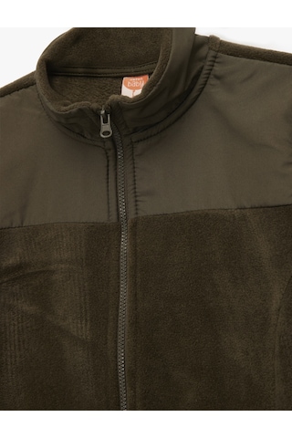 Koton Uzun Kollu Cepli Dik Yaka Fermuarlı Polar Sweatshirt Haki 6wmb10205tk Haki