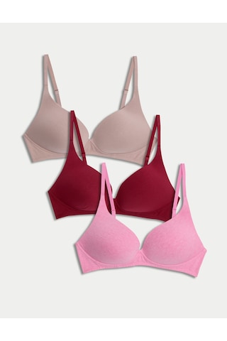 Marks & Spencer 3'lü Balensiz Pamuklu T-Shirt Sütyeni Seti T33003276 Bordo