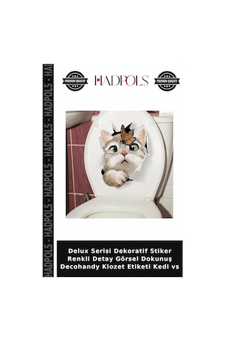 Delux Serisi Dekoratif Stiker Renkli Detay Görsel Dokunuş Decohandy Klozet Etiketi Kedi Vs