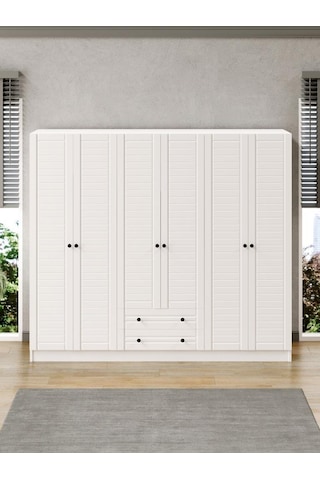 Kuzeylife Elegante Modern Tasarımlı Membran Kapaklı 6 Kapılı Gardırop (52 cm Derinlik)