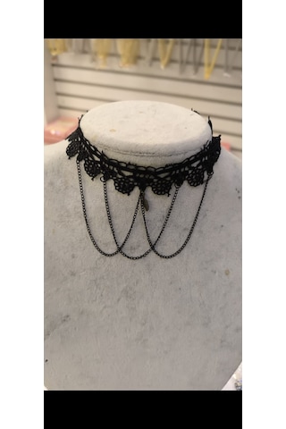 Gotik Siyah Püsküllü Dantel Kolye Vintage Tarzı