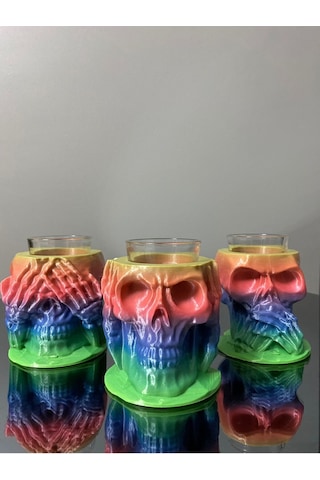 3 Maymun Kuru Kafa Renkli Tekila Shot Seti Görmedim Duymadım Bilmiyorum, Dekoratif Biblo, Mumluk