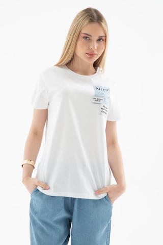 Fashion Friends Baskılı %100 Pamuklu Beyaz Kadın T-shirt 25y0029k1 Beyaz