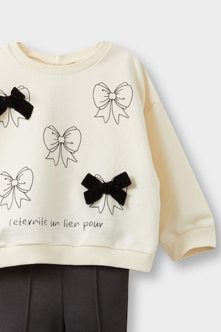 Defacto Kız Bebek 2li Takım Baskılı Sweatshirt İspanyol Paça Tayt F4857a525auer134 Ekru