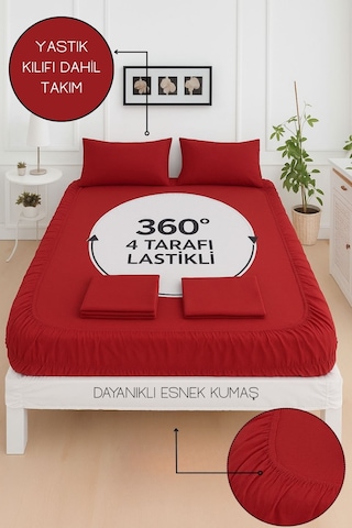 Mirava Premium %100 Pamuk Penye Lastikli Tek Kişilik Çarşaf Takımı 1 Yastık Kılıfı Dahil Bordo 120x200cm Bordo