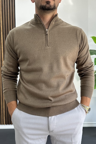 Edwox Erkek Yarım Fermuarlı Normal Kalıp Kazak Kahverengi Edw411 Kahverengi