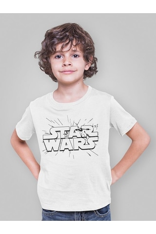 Sevbano Star Wars Yıldız Savaşları Yazılı Unisex Film Çocuk Tişört 1-12 Beyaz