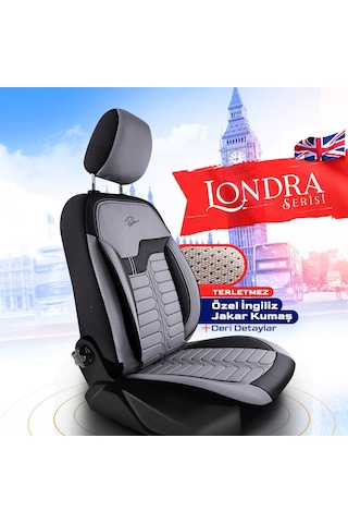 Panda Londra Serisi İngiliz Jakar Kumaş Oto Koltuk Kılıfı - Açık Gri - Siyah