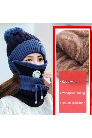 Kosona Kışlık Kadın Triko Şapka Seti: Yünlü Kalın, Soğuk Ve Rüzgar Engeli, Nefes Valfi, Bisiklet Sürerken Kullanıma Uygun, Pembe