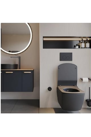 Eg321 Elegant Rim-off Kanalsız Duroplast Yavaş Kapanan Klozet Kapaklı Kömür Karası Mat Siyah Set Siyah