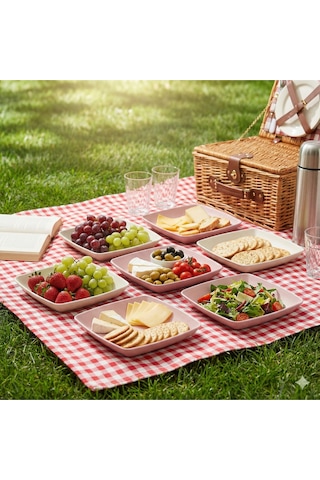 6 Lı Kare Yemek Tabağı Seti 17.5 Cm - Mikrodalga Ve Derin Dondurucuya Uygun Bpa Free Kırılmaz Tabak çok renkli