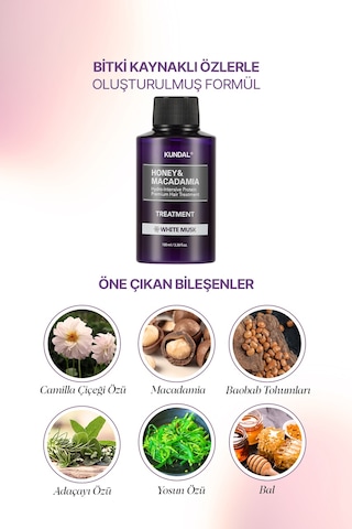 Yoğun Nemlendirici Ve Besleyici Saç Kremi Kundal Honey& Macadamia Protein Treatment 100ml White Musk