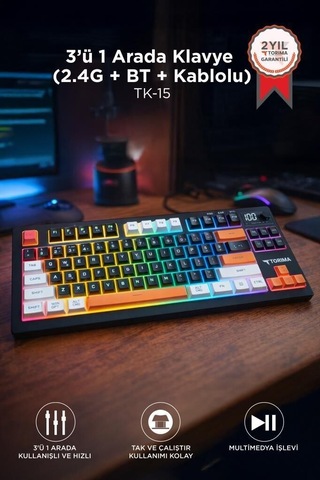 Özel Seri Çoklu Bağlantılı Rgb Işıklı Q Klavye Tk15 Siyah Yazı Masa Aydınlatmalı