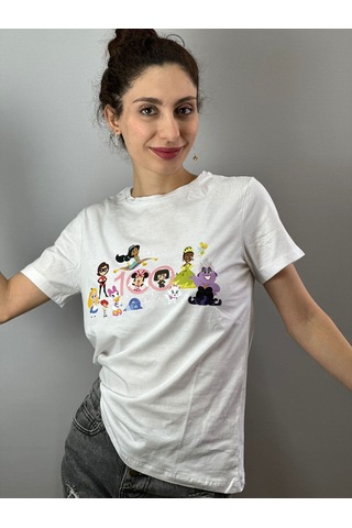 Baskılı Tasarım Kadın Tişört Beyaz