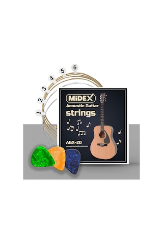 Midex Agx-20 Akustik Gitar Teli Takımı ve Pena Seti
