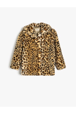 Koton Oversize Bebe Yaka Leopar Mont Suni Kürklü Uzun Kollu Bej Desenli 5wkg00009ak Ekru