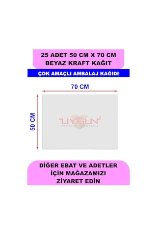 25 Adet 50cm X 70cm 120 Gr. Çift Yönlü Beyaz Kraft Ambalaj Kağıdı, Hediye Ürün Paketi, Oto Paspası, Çocuk Etkinlik