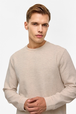 Süvari Bol Kesim O Yaka Melanj Desenli Waffle Sweatshirt Kahve