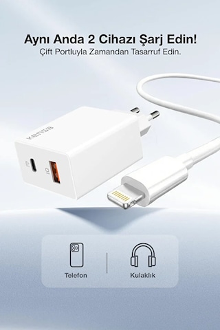 50w Pd Hızlı Şarj Başlığı + Usb-c To Lightning Kablo Apple Uyumlu Uyumlu iPhone Uyumlu, Akıllı Güvenlik Çipli 1 Adet