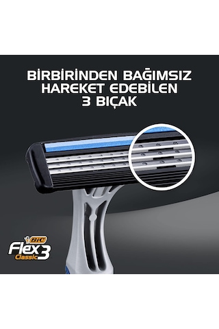 Flex 3 Erkek Tıraş Bıçağı 3'lü Blister 3 Bıçak , Birbirinden Bağımsız Hareket Edebilen 3 Bıçak, Oynar Başlık, Aloe Vera İle Zenginleştirilmiş Kayganlaştırıcı Jel Şerit