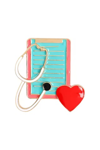 Monyee Tıp Çalışanları İçin Alüminyum Broş - Stetoskop Ve Dahiliye Defteri Desenli, Zirve, 4.6x4.6 Cm, Güzellik Ve Profesyonellik Birleşimi Mavi