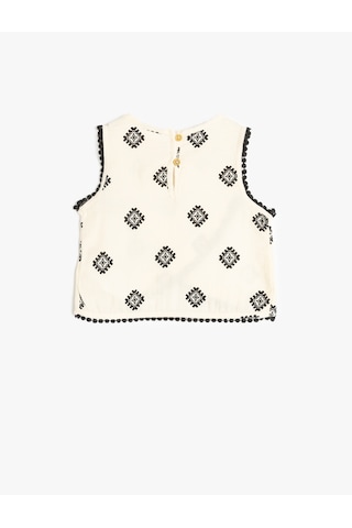 Koton Pamuklu Nakış Detaylı Kolsuz Asimetrik Crop Bluz Siyah Desenli 5smg60035aw Bdl Siyah