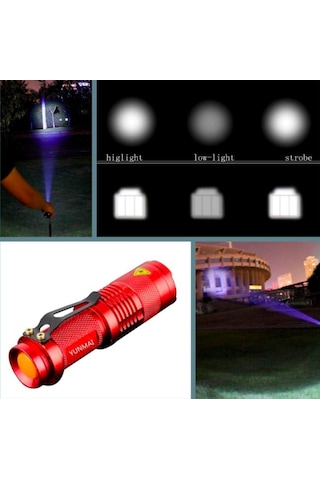 Omeniv Kırmızı El Feneri 2000 Lümen Zoom Deprem Av Outdoor Kamp Kırmızı