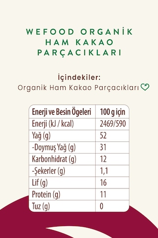Wefood Organik Ham Kakao Parçacıkları 150 G(kakao Nibs)