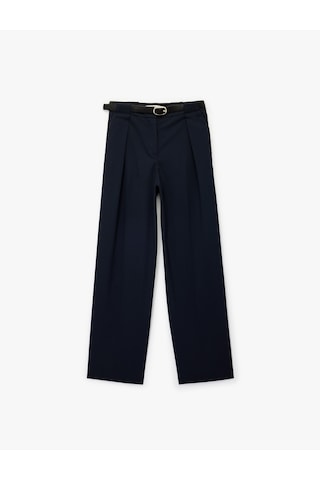 Koton Viskon Karışımlı Yüksek Bel Kemerli Geniş Paça Kumaş Pantolon Lacivert 6wak40097uw Lacivert
