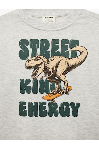 Koton Uzun Kollu Bisiklet Yaka Dinozor Baskılı Sweatshirt Gri 7wkb10189tk