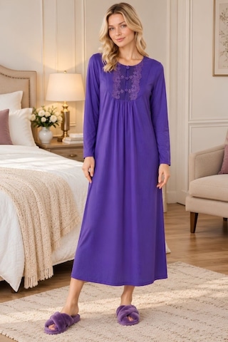 Mecit Pijama Mecit 6414 Mor Kadın Büyük Beden Uzun Sabahlıklı Gecelik Takım