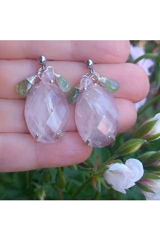 2787 Pembe Kuvars Zebercet El Yapımı Çelik Aparatlı Küpe Açık Pembe