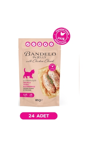 Tavuklu Yavru Kedi Yaş Maması - Jöle İçinde Vitamin İlaveli %100 Hayvansal Protein, 85 Gr X 24 Adet